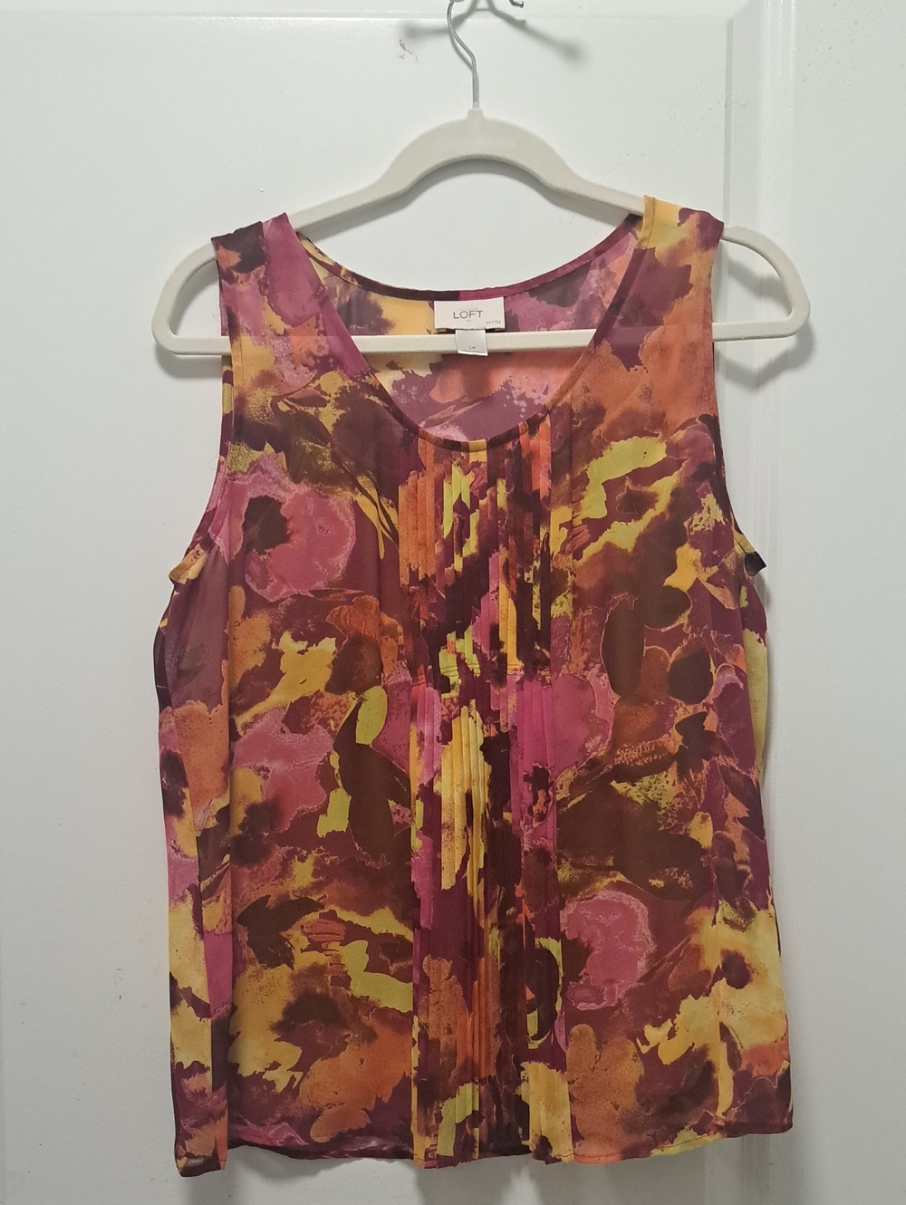 LOFT Printed Pleated Sleeveless Camisole - Pink, Yellow, Brown